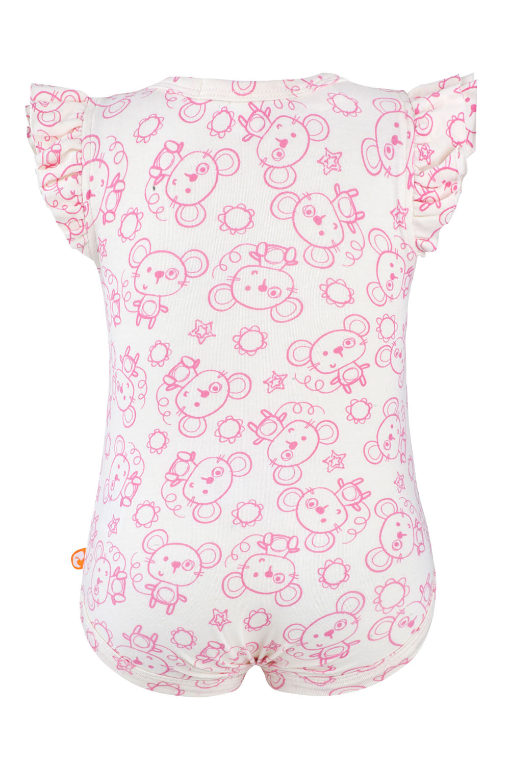 Milk Cotton Frill Sleeve Jumpsuit - Pink Mouse Print