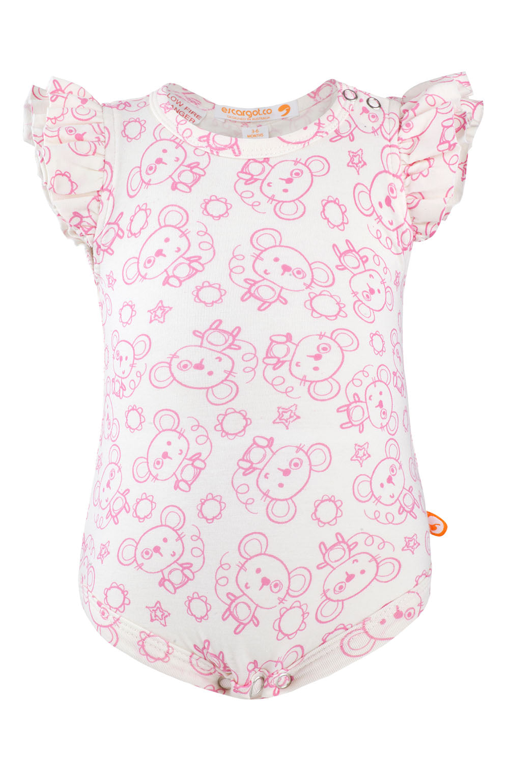 Milk Cotton Frill Sleeve Jumpsuit - Pink Mouse Print