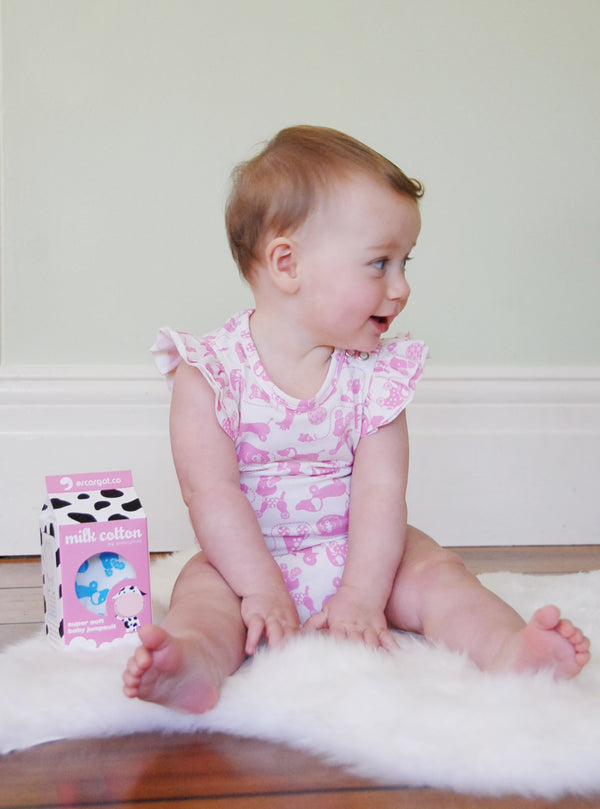 Milk Cotton Frill Sleeve Jumpsuit  - Pink Vintage Toy