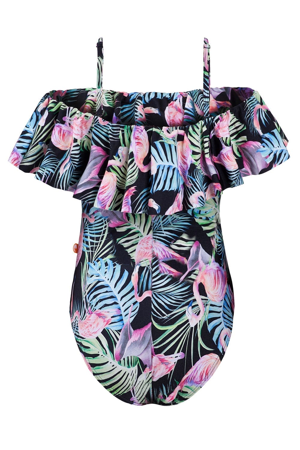 Womens Flamingo Forest Frill One Piece (Black)